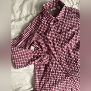 LL Bean pink plaid outdoor button up